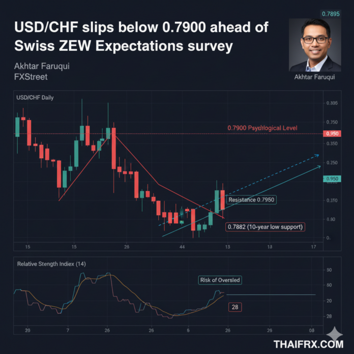 USD/CHF ร่วงหลุด 0.7900 ก่อนการประกาศผลสำรวจ ZEW ของสวิตเซอร์แลนด์