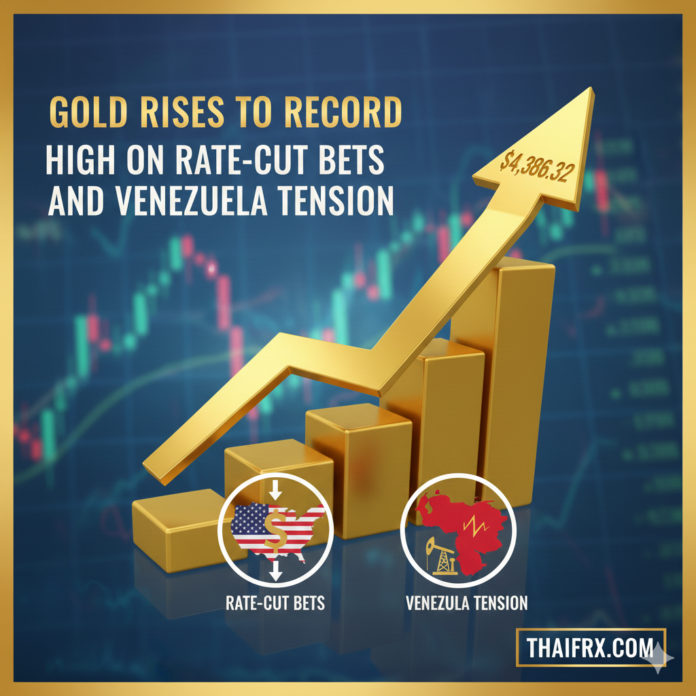 ทองคำทุบสถิติใหม่! ทะลุ $4,386 รับแรงหนุนดอกเบี้ยขาลงและความตึงเครียดเวเนซุเอลา