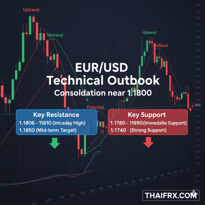 EUR/USD ทรงตัวแข็งแกร่งใกล้ระดับ 1.1800 ท่ามกลางสภาพคล่องเบาบางและความต่างของนโยบายการเงิน