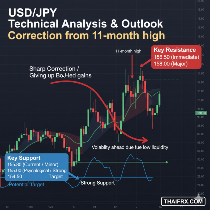 USD/JPY ปรับฐานลงต่อเนื่องใกล้ระดับ 155.80 กำไรที่เคยได้จากนโยบาย BoJ หายไปทั้งหมด