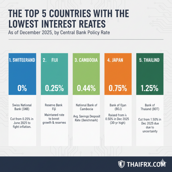 5 ประเทศที่มีอัตราดอกเบี้ยต่ำที่สุดในโลก มีประเทศไทยด้วย