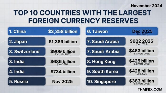 10 อันดับประเทศที่มีทุนสำรองระหว่างประเทศสูงสุด