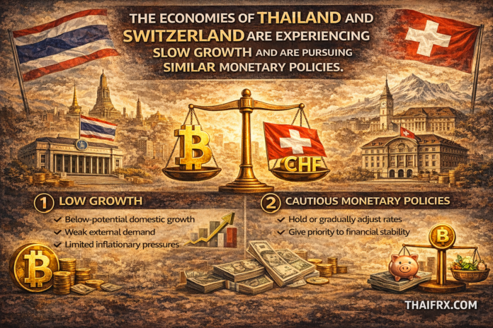 เศรษฐกิจไทย และ สวิสเซอร์แลนด์ อยู่ในภาวะเศรษฐกิจโตช้า และ การดำเนินนโยบายการเงินที่คล้ายกัน
