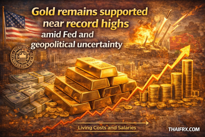 ทองคำยังคงได้รับแรงหนุนใกล้ระดับสูงสุดเป็นประวัติการณ์ ท่ามกลางความไม่แน่นอนจากเฟดและสถานการณ์ภูมิรัฐศาสตร์