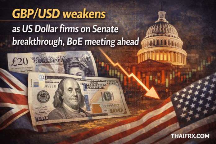 GBP/USD อ่อนค่าลง (Weakens) ปัจจัยกดดันสองด้าน ทั้งจากการแข็งค่าของดอลลาร์สหรัฐและสภาวะรอความชัดเจนจากธนาคารกลางอังกฤษ