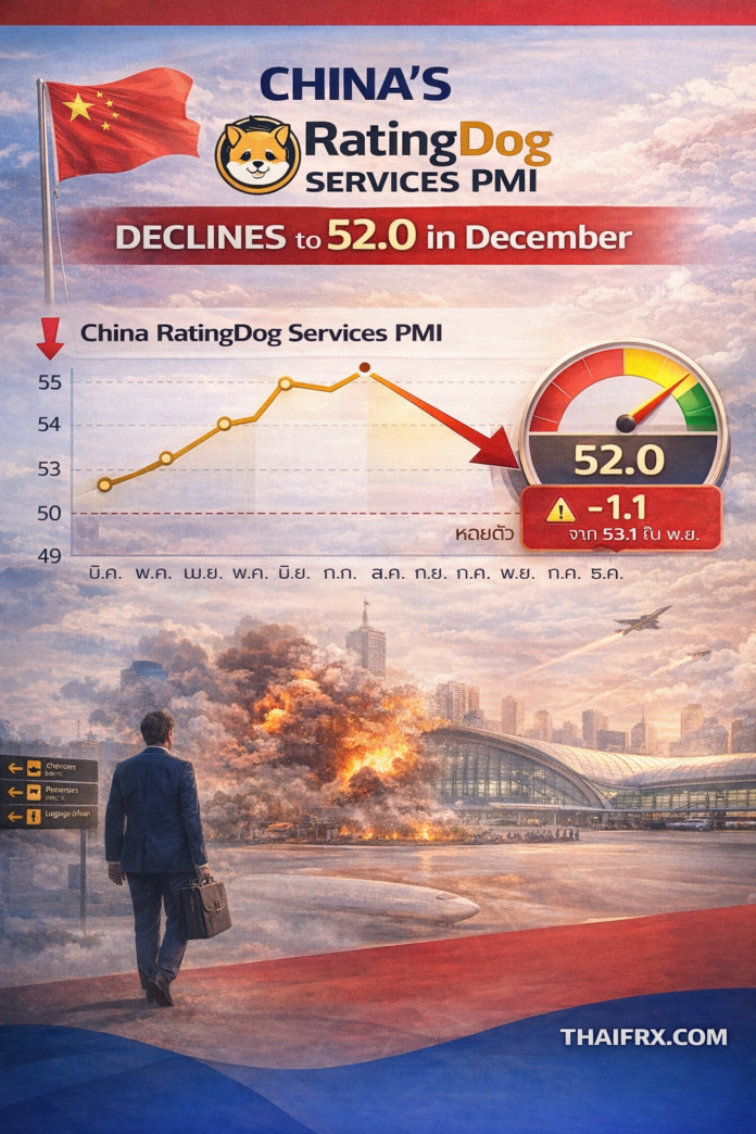 ดัชนี PMI ภาคบริการของจีนจาก RatingDog ลดลงสู่ 52.0 ในเดือนธันวาคม