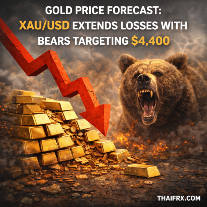 วิเคราะห์ราคาทองคำ: XAU/USD ร่วงต่อเนื่อง เล็งเป้าหมายถัดไปที่ $4,400