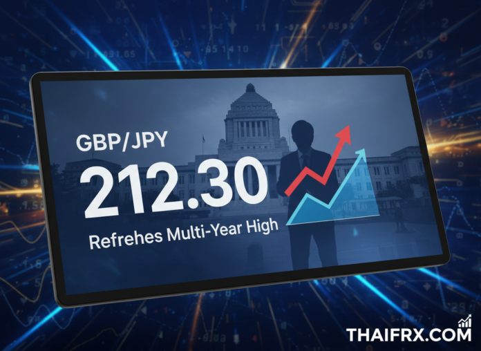 GBP/JPY พุ่งทำสถิติสูงสุดในรอบ 17 ปีที่ระดับ 212.30 ท่ามกลางความกังวลด้านการเมืองญี่ปุ่น