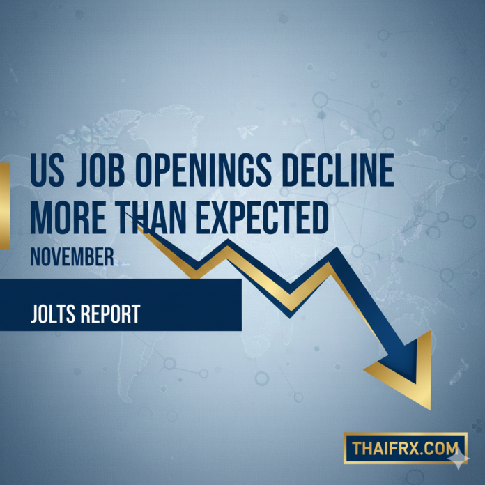 US Job Openings (JOLTS) เดือนพฤศจิกายน 2025: ลดลงมากกว่าที่คาด