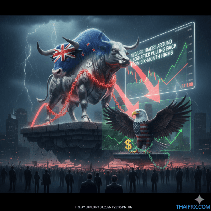 NZD/USD ปรับฐานจากจุดสูงสุด กำลังพักตัวอยู่บริเวณระดับ 0.6050 หลังจากเพิ่งทำจุดสูงสุดในรอบ 6 เดือน