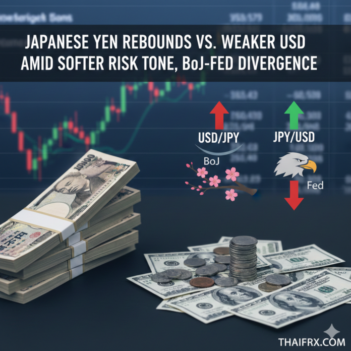 เยนญี่ปุ่นรีบาวด์เมื่อเทียบกับ USD ที่อ่อนค่า ท่ามกลางโทนความเสี่ยงที่ซบเซาและความแตกต่างระหว่าง BoJ-Fed