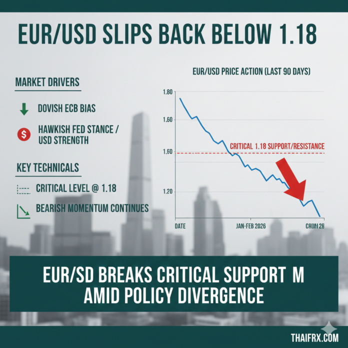 EUR/USD ปรับตัวลดลงต่ำกว่าระดับ 1.18 