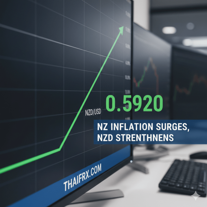 ค่าเงิน NZD ดีดตัวแข็งค่าขึ้นสู่ 0.5920 ทันทีรับข่าวเงินเฟ้อที่สูงกว่าคาด