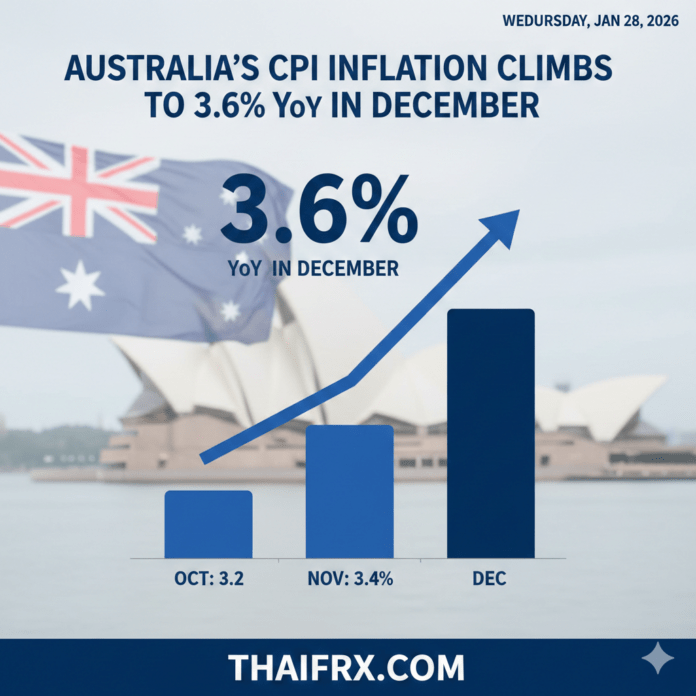 ดัชนีราคาผู้บริโภค (CPI) ออสเตรเลีย ประจำเดือนธันวาคมพุ่งขึ้นมาอยู่ที่ 3.8% (YoY)