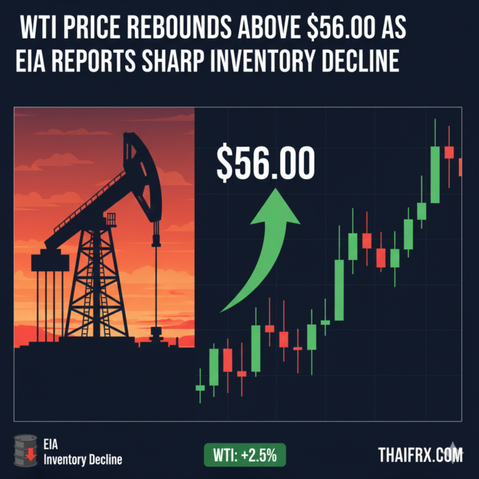 WTI ดีดตัวเหนือ $56.00 หลังสต็อกน้ำมันสหรัฐฯ ลดลงเกินคาด