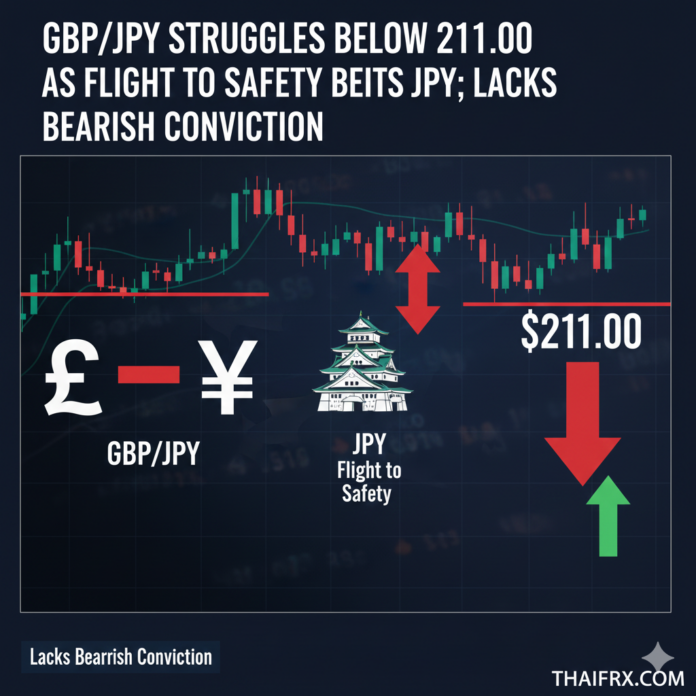 GBP/JPY ติดแนวต้าน 211.00: เงินเยนแข็งค่าจากแรงซื้อสินทรัพย์ปลอดภัย