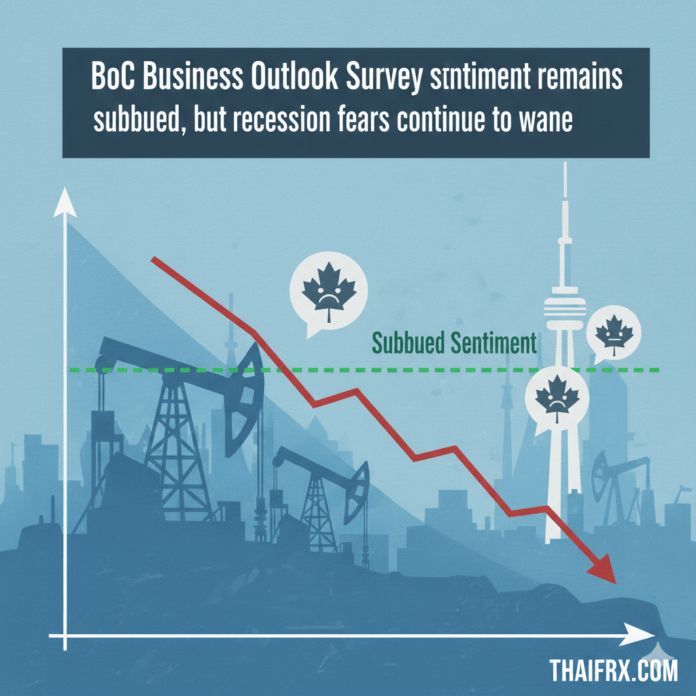 ผลสำรวจแนวโน้มธุรกิจของธนาคารกลางแคนาดา (BoC Business Outlook Survey) แสดงให้เห็นว่าความเชื่อมั่นยังคงซบเซา แต่ความกังวลเกี่ยวกับภาวะเศรษฐกิจถดถอยเริ่มลดลง