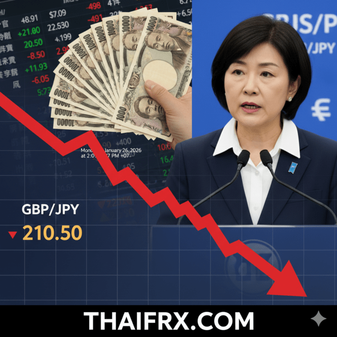 GBP/JPY ร่วงลงใกล้ระดับ 210.50 หลัง ทาคาอิจิ นายกรัฐมนตรีญี่ปุ่น เตือนว่าอาจมีการแทรกแซง