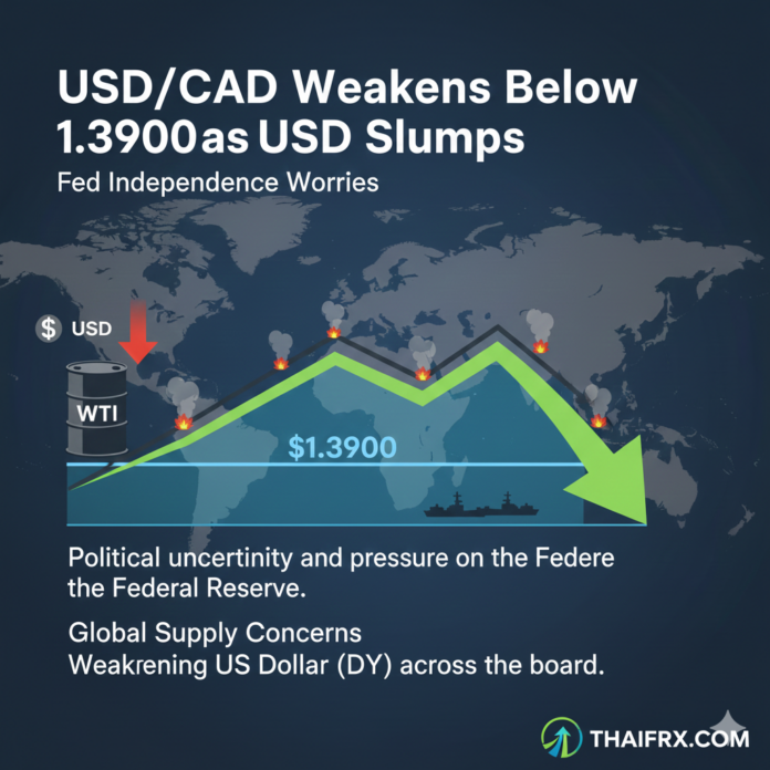 USD/CAD อ่อนค่าหลุด 1.3900 หลังดอลลาร์ร่วงจากความกังวลเรื่อง 