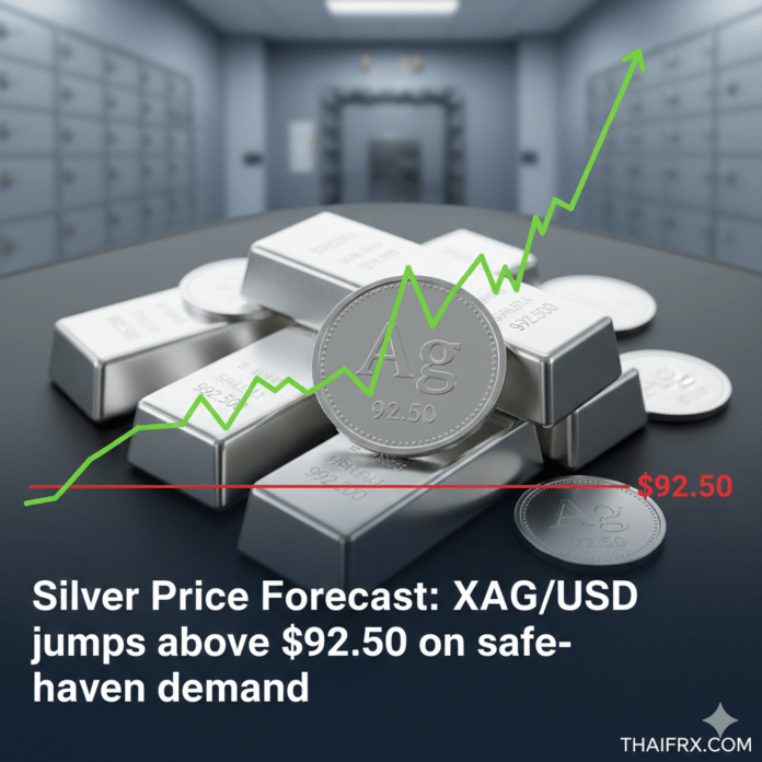 ราคาสินเงิน: XAG/USD พุ่งขึ้นเหนือ 92.50 ดอลลาร์สหรัฐฯ จากความต้องการสินทรัพย์ปลอดภัย