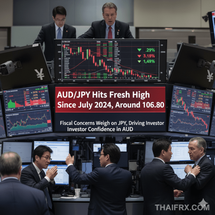 AUD/JPY แตะระดับสูงสุดใหม่นับตั้งแต่เดือนกรกฎาคม 2024 ที่ประมาณ 106.80 เนื่องจากความกังวลด้านการคลังส่งผลกระทบต่อเงินเยน