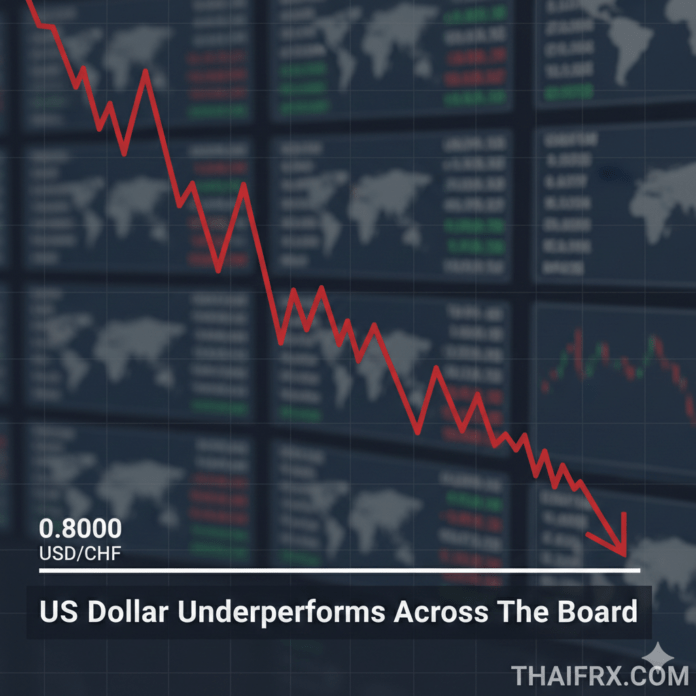 USD/CHF ร่วงลงต่ำกว่า 0.8000 เนื่องจากดอลลาร์สหรัฐอ่อนค่าลงอย่างเห็นได้ชัดในทุกสกุลเงิน