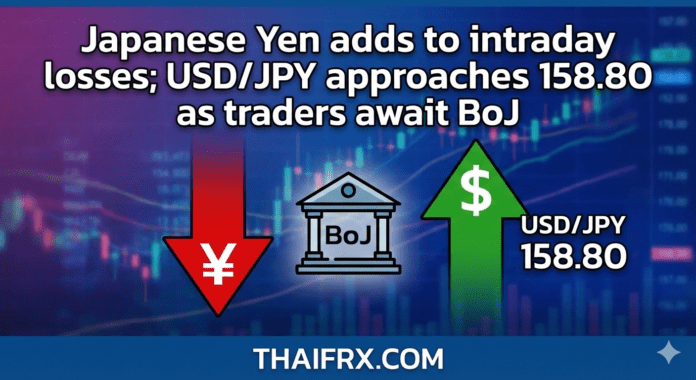 เงินเยนอ่อนค่าต่อเนื่อง; USD/JPY ขยับใกล้ 158.80 ขณะนักลงทุนรอผลการประชุม BoJ