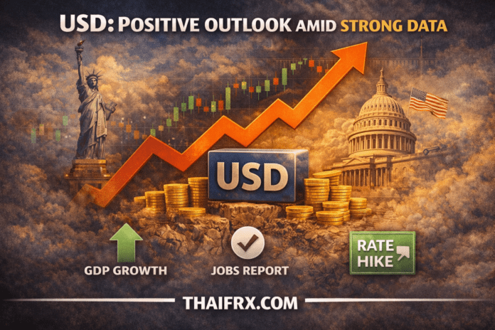 ดอลลาร์สหรัฐ (USD) ยังคงเป็น เชิงบวก (Positive Outlook) อย่างแข็งแกร่ง โดยได้รับแรงหนุนจากข้อมูลเศรษฐกิจที่ออกมาดีเกินคาด