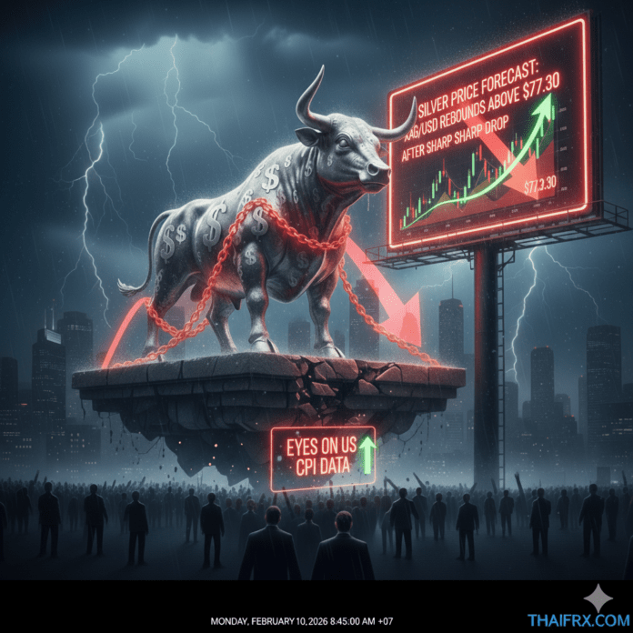 ราคาสินเงิน: XAG/USD ดีดตัวขึ้นเหนือ 77.30 ดอลลาร์หลังจากการร่วงลงอย่างรวดเร็ว จับตาข้อมูลดัชนีราคาผู้บริโภคของสหรัฐฯ