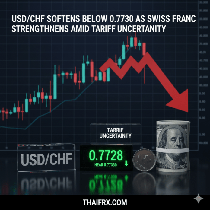 USD/CHF มีทิศทางอ่อนค่าลง (Softens) โดยลงมาเคลื่อนไหวต่ำกว่าระดับ 0.7730
