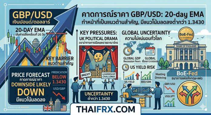 GBP/USD 20-day EMA เป็นปราการด่านสำคัญ และแนวรับ 1.3430 คือจุดชี้ชะตาขาลง