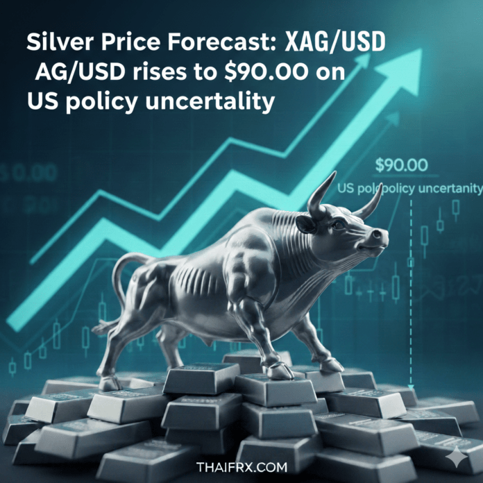 ราคาเงิน (XAG/USD) เคลื่อนไหวใกล้ระดับ $90.00 ต่อออนซ์ ซึ่งเป็นผลมาจากความไม่แน่นอนทางนโยบายเศรษฐกิจของสหรัฐฯ
