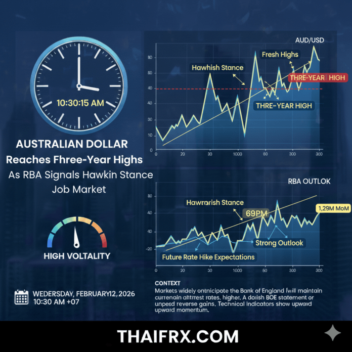 ดอลลาร์ออสเตรเลียแข็งค่าขึ้นแตะระดับสูงสุดในรอบ 3 ปี หลังธนาคารกลางออสเตรเลียส่งสัญญาณท่าทีแข็งกร้าว