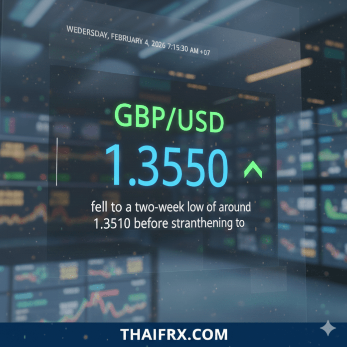 GBP/USD ร่วงลงสู่ระดับต่ำสุดในรอบสองสัปดาห์ที่ประมาณ 1.3510 ก่อนแข็งค่าขึ้นที่ 1.3550