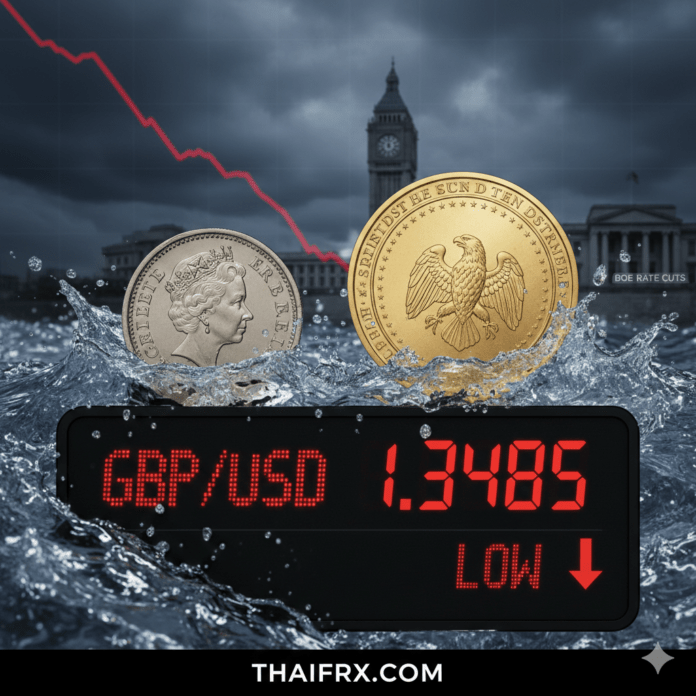 GBP/USD ร่วงหลุดระดับจิตวิทยาสำคัญที่ 1.3500 ลงมาเคลื่อนไหวแถว 1.3485 ซึ่งถือเป็นระดับต่ำสุดในรอบ 4 สัปดาห์