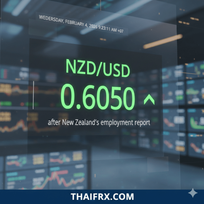 NZD/USD ทรงตัวในแดนบวกใกล้ระดับ 0.6050 หลังจากรายงานการจ้างงานของนิวซีแลนด์