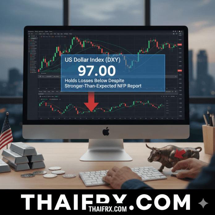 ดัชนีค่าเงินดอลลาร์สหรัฐฯ ยังคงทรงตัวต่ำกว่า 97.00 แม้รายงานตัวเลขการจ้างงานนอกภาคเกษตร (NFP) จะออกมาดีกว่าที่คาดการณ์ไว้