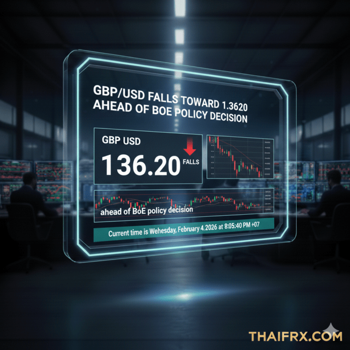 GBP/USD อ่อนค่าลงสู่ระดับ 1.3620 ก่อนการประกาศนโยบายของธนาคารกลางอังกฤษ