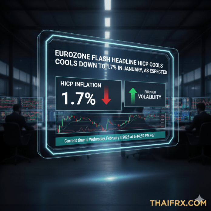 ดัชนีราคาผู้บริโภค (HICP) ของยูโรโซนปรับตัวลดลงมาอยู่ที่ 1.7% ในเดือนมกราคม ตามที่คาดการณ์ไว้