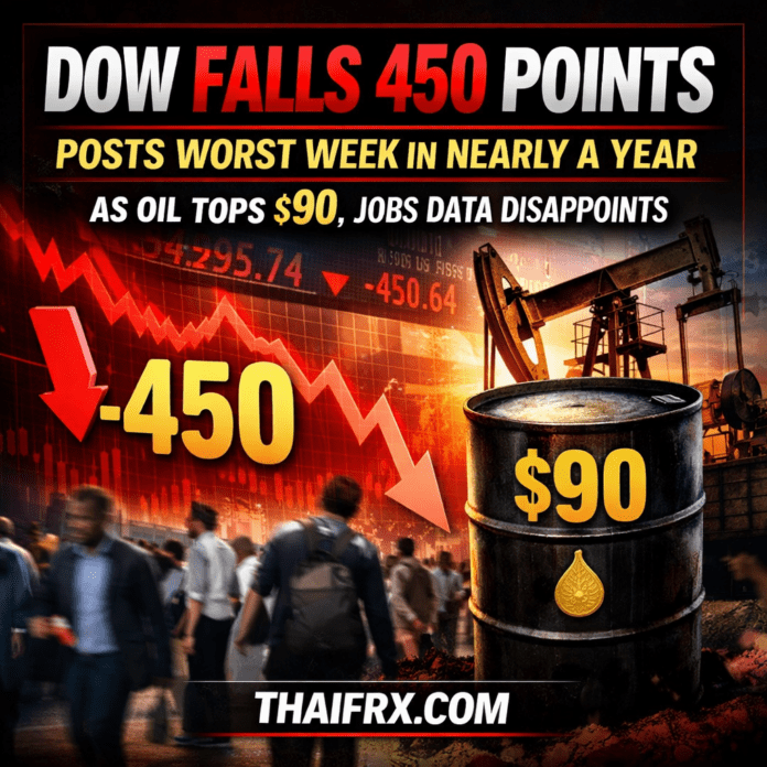 ตลาดหุ้นสหรัฐฯ ร่วงหนัก: ดัชนี Dow Jones ปิดลบ 450 จุด ในสัปดาห์ที่แย่ที่สุดในรอบปี