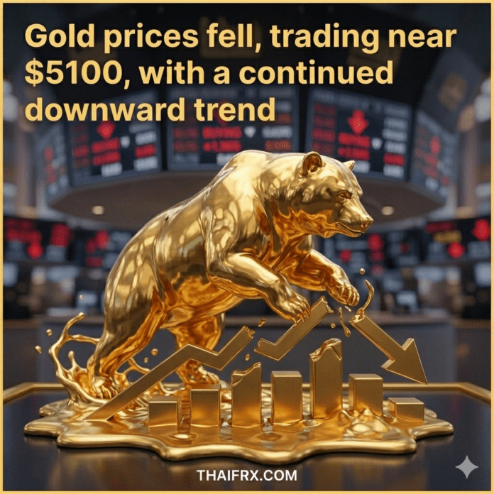 ราคาทองคำปรับตัวลดลงเคลื่อนไหวใกล้ 5100 เหรียญ แนวโน้มลดลงต่อเนื่อง