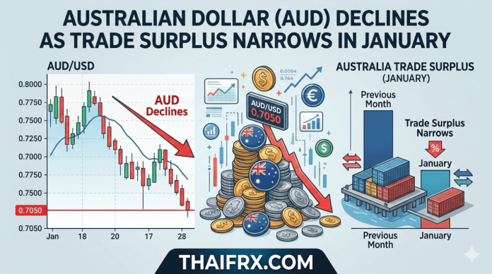 AUD/USD เคลื่อนไหวใกล้ระดับ 0.7050 ตัวเลขเกินดุลการค้าที่ต่ำกว่าคาดอย่างมาก