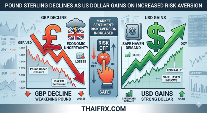 เงินปอนด์ร่วงลง (GBP Declines) ขณะที่ดอลลาร์พุ่งรับสภาวะปิดรับความเสี่ยง (Risk Aversion)