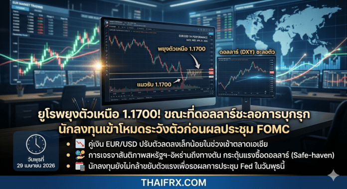 ยูโรพยุงตัวเหนือ 1.1700! ขณะที่ดอลลาร์ชะลอการบุกรุก นักลงทุนเข้าโหมดระวังตัวก่อนผลประชุม FOMC