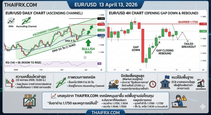 EUR/USD รีบาวด์กลับหา 1.1700! กราฟเทคนิคยังเป็นขาขึ้น (Bullish Bias) แม้เปิดตลาดด้วย Gap Down