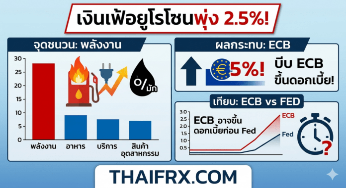 เงินเฟ้อยูโรโซนพุ่ง 2.5%! พลังงานคือตัวจุดชนวน อาจบีบ ECB ขึ้นดอกเบี้ยก่อน Fed