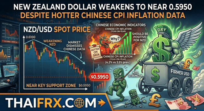 ดอลลาร์นิวซีแลนด์อ่อนค่าแตะ 0.5950 แม้เงินเฟ้อจีนจะพุ่งสูงกว่าคาด