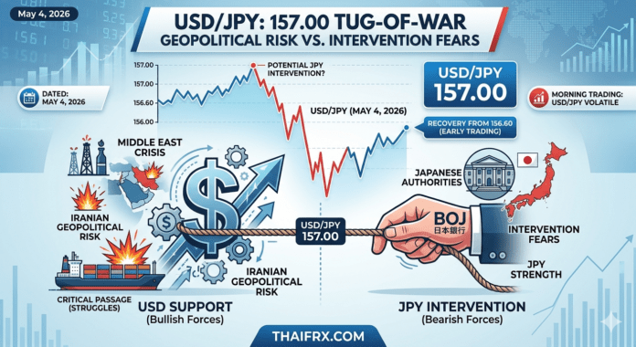 USD/JPY ทรงตัวใกล้ 157.00: ความตึงเครียดอิหร่านปะทะแรงสกัดจากการแทรกแซงค่าเงิน