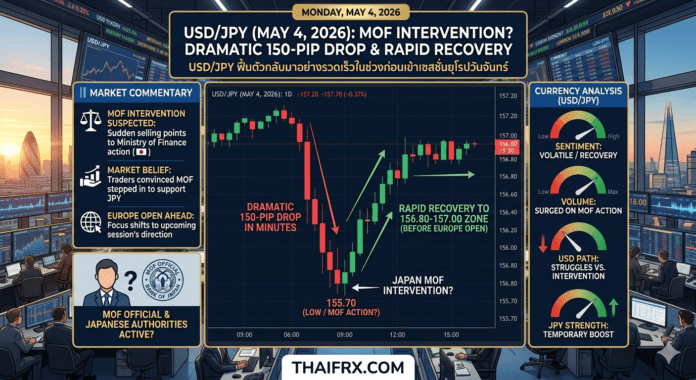 USD/JPY ดีดกลับจ่อ 157.00 หลังร่วงแตะ 155.70 คาดญี่ปุ่นแอบ 