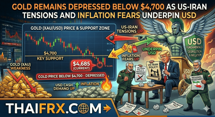 ราคาทองคำยังซบเซาต่ำกว่า $4,700 เมื่อความตึงเครียดสหรัฐฯ-อิหร่านและเงินเฟ้อหนุนดอลลาร์